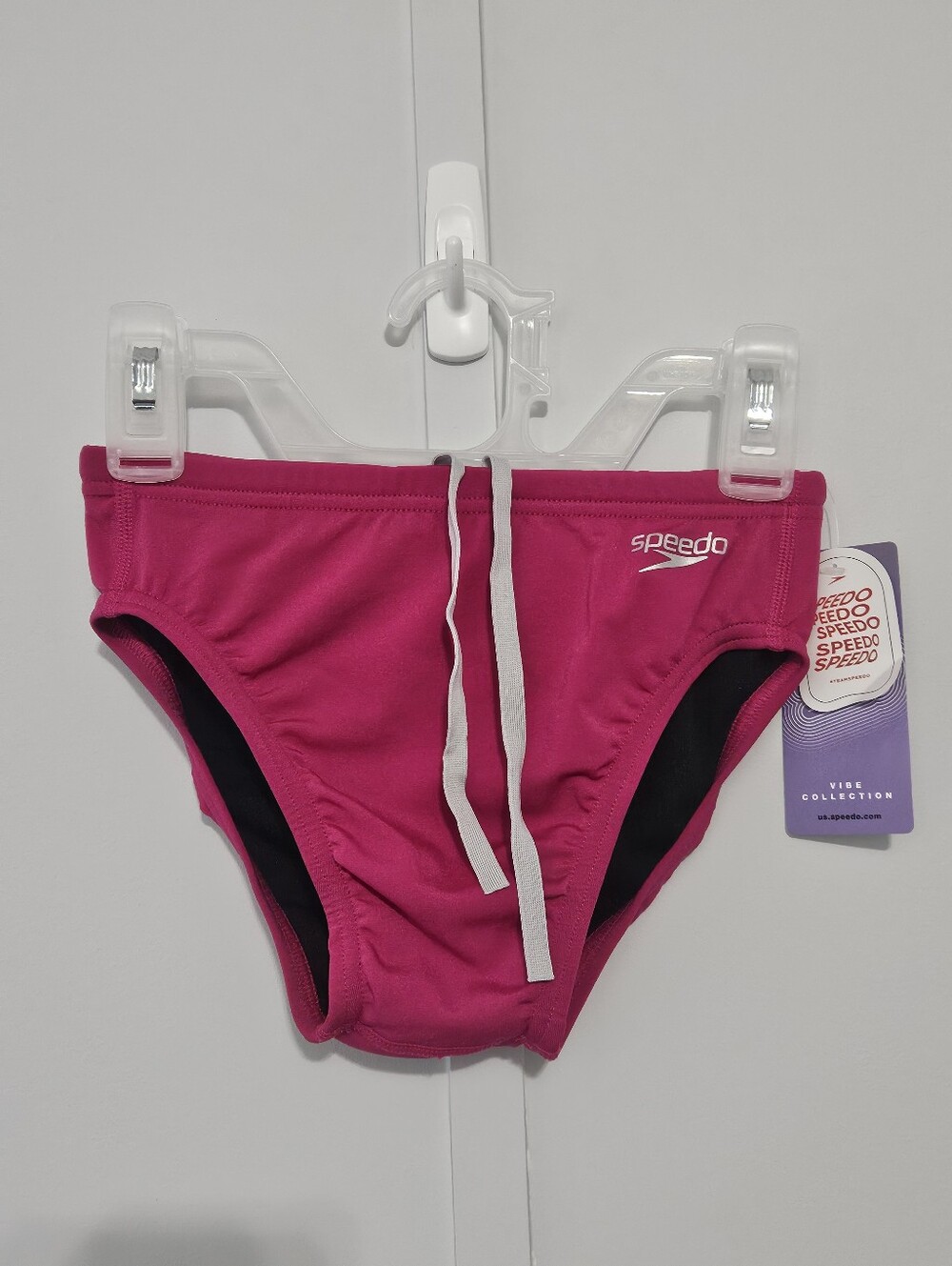 Speedo Size 26 Vibe Collection Boys Dark Pink Swim Trunks with Elastic Drawstrin